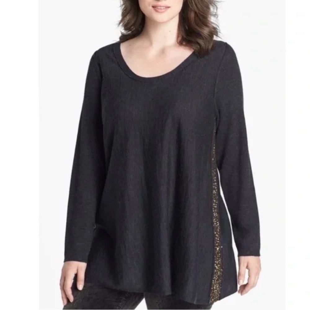 Eileen Fisher Women’s Dark Grey Sweater w.Sequin - 100% Merino Wool - Size XL